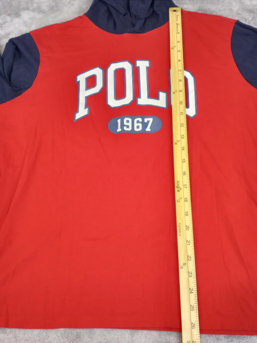 Ralph Lauren Polo 1967 Two-Tone Hooded Sweatshirt - Red & Navy Size Large